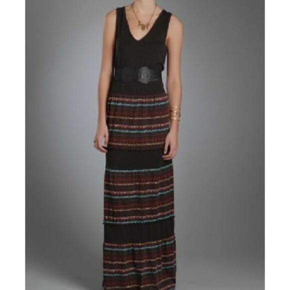 Free People Tiered Maxi Dress Pom Trim Striped Sleeveless Dress Small - Picture 2 of 11